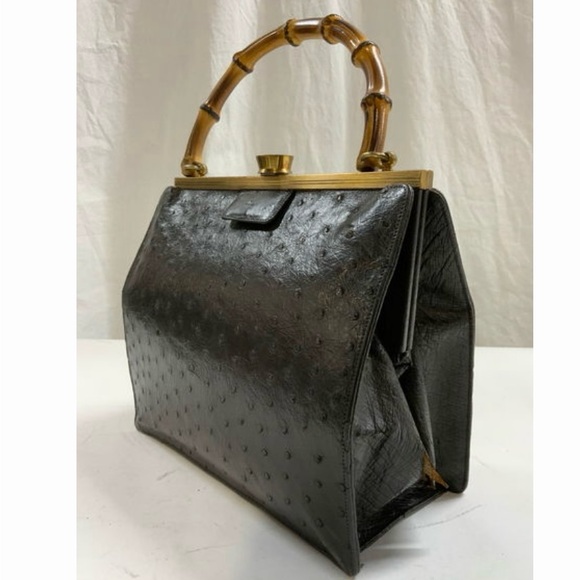 RARE 1950s True Vintage Elegance Evans Ostrich Leather Bamboo Handle Purse - Picture 5 of 10
